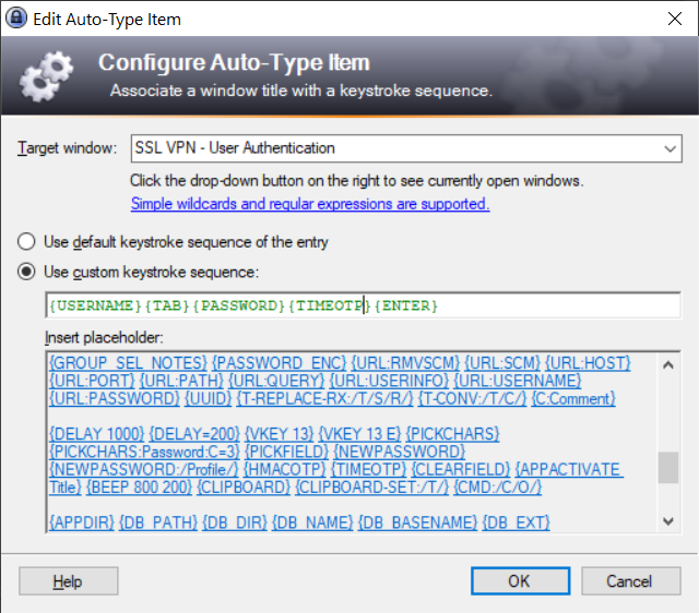 Keepass configure Auto-Type Item