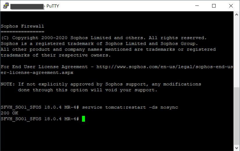 Restart Tomcat service when Sophos XG hangs and the 200 OK message for succes