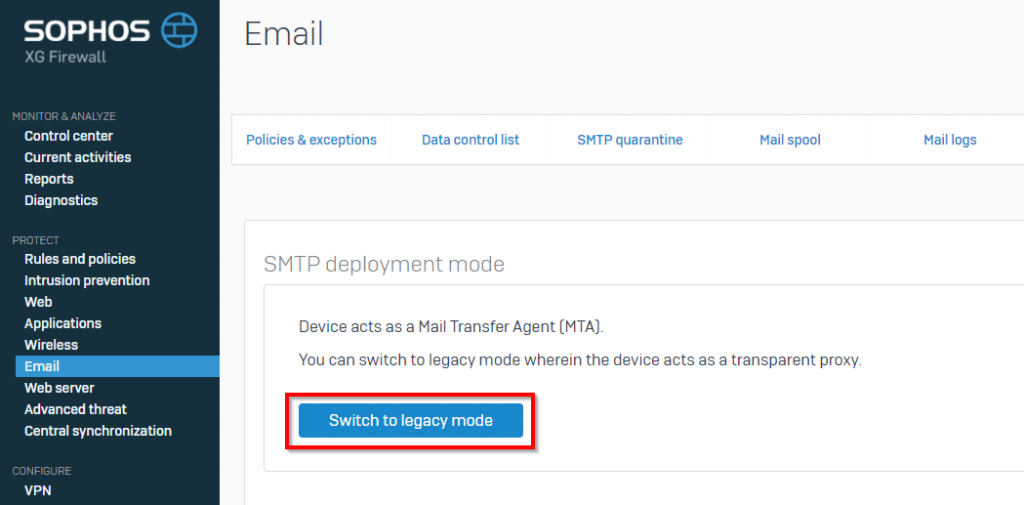 Change SMTP deployment mode to legacy