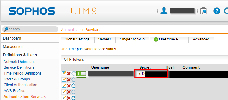 UTM OTP secret