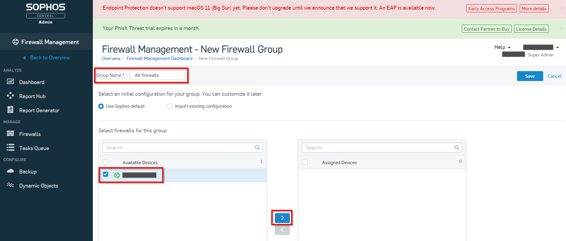 New firewall group