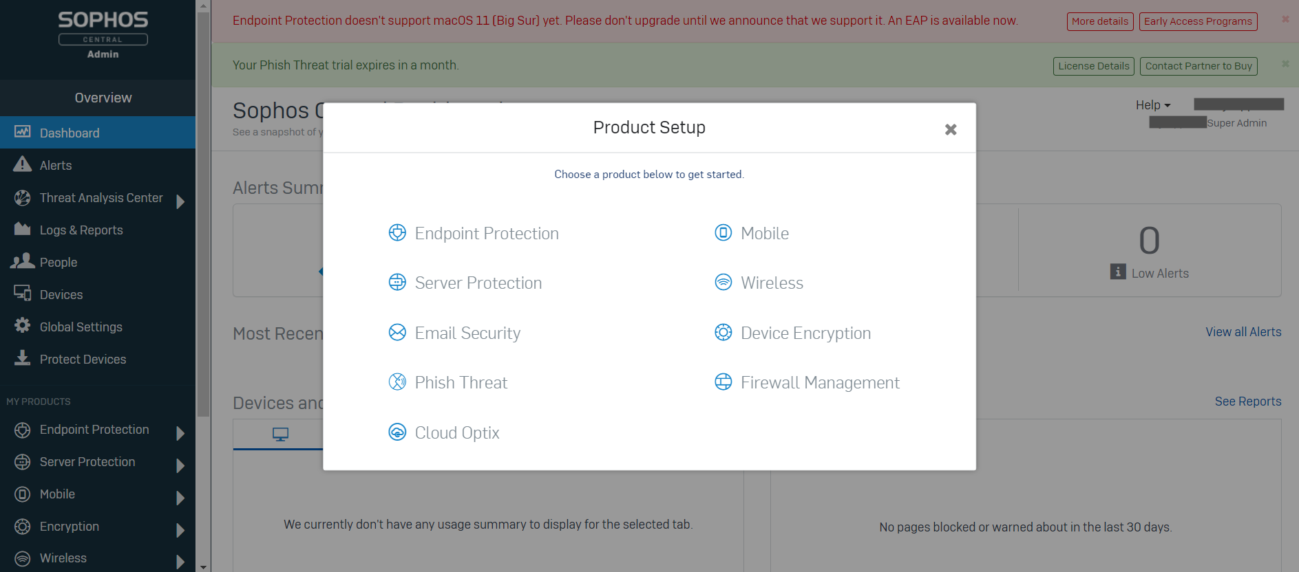 Sophos Central Product Setup